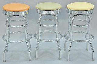 Three chrome stools with leather tops. ht. 30in.