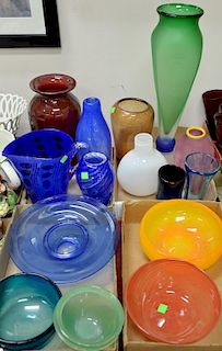 Four box lots of art glass vases and bowls, Murano glass.