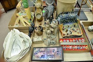 Five box lots to include ceramic items, Asian figure and horse, ceramic framed mirror, two figural piece marked letter B, ena