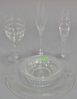 Fifty-two piece lot to include 23 piece set of red and white wine crystal stems (11 white and 12 red), and a set of ten Tiffa