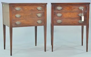 Pair of mahogany three drawer stands signed Grand Rapids 1939. ht. 26in., top: 16" x 20"