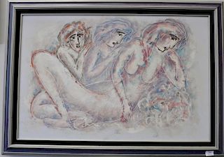 Calvin Waller Burnett (1921-2007), oil on canvas, Three Nude Figures, signed lower left: Burnett, 24" x 36".