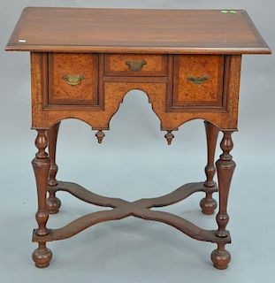 Custom William and Mary style lowboy with burlwood front. ht. 31in., wd. 31in., dp. 21in.