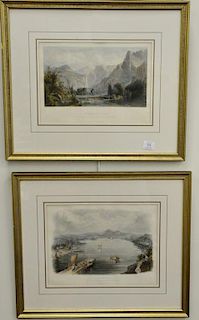 Set of Five colored lithographs including "Lake George" after Wm Momberger, "Yosemite Valley" after Thomas Hill, "Chocorua Pe