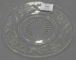 Set of fifteen Hawkes crystal luncheon plates etched with fruit, apple, pear, cherries, and peaches and scrolling flowers and