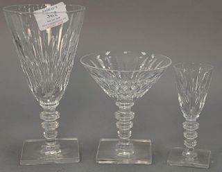 Twenty-six piece lot to include partial set of Hawke's stemmed crystal glasses, diamond cut with turned stems and square base