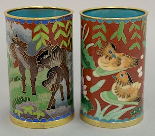 Set of thirty Chinese Cloisonne cups, chrysanthemum and birds, horses, deer, butterflies, fish, and ducks. ht. 4in.