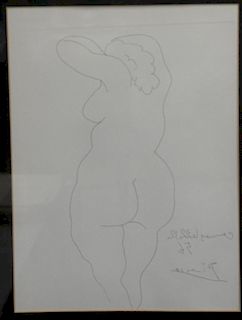 Two Pablo Picasso including reverse etching on paper nude, Nu De Dos, reverse signed in plate (20" x 25"), and Matador Before