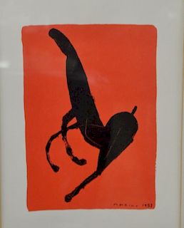 Marino Marini (1901-1980), lithograph, Black Horse on Red Ground, signed in plate: Marino 1953, 16" x 11"