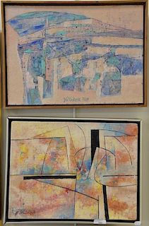 Two Jiri Mrazek (1920-2008), oil on canvas, untitled abstract paintings, signed lower left: Jiri Mrazek 1967, 16" x 12" each.