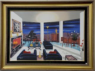Fanch Ledan (1949), serigraph with acrylic, Interior with Picasso, signed lower left: Fanch, 29" x 42".