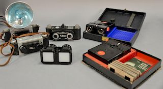 One box lot: Group lot of Stereo cameras and viewers including Videon with ilex "Stereon", two Realist viewers, Realist camer