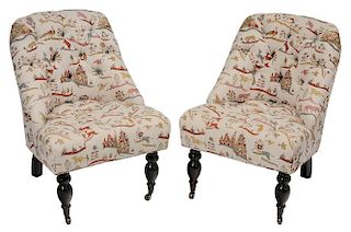 Pair Colonial Style Tufted-Upholstered