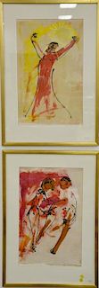 Five Yanni Posnakoff (1933) pieces including three figural abstraction watercolors signed lower right Yanni Posnakoff and two