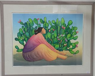 R. C. Gorman, colored lithograph, Woman by a Cactus, signed lower left R.C. Gorman 1986, numbered lower right 89/200. sight s