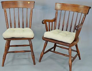 Set of six Nichols and Stone maple chairs including four side and two arm.