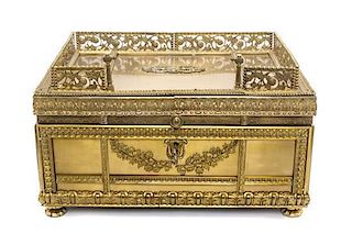 A German Gilt Bronze Jewelry Casket, 19TH CENTURY, SIGNED H. SASSE, KARLSRUHE, Height 10 3/4 x width 18 x depth 10 1/2 inches.