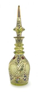 A Bohemian Green Glass Decanter, 19TH CENTURY, Height 11 1/4 inches.