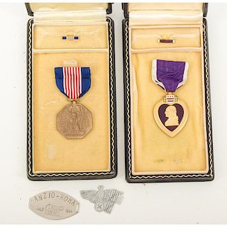 Soldier's Medal and Purple Heart with Souvenirs attributed to PFC William marks