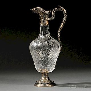 French .950 Silver-mounted Rock Crystal Claret Jug