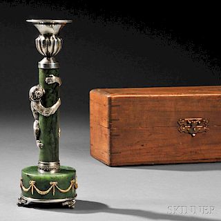 Russian .875 Silver and Nephrite Candlestick