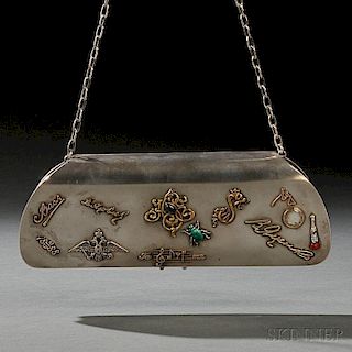 Russian .875 Silver Purse with Gold and Enamel Applied Decoration