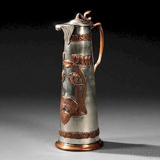 Russian .875 Silver and Copper Art Nouveau Wine Ewer