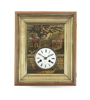 A Continental Painted Wall Clock, Height 13 1/2 x width 11 1/4 inches.