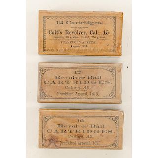Three Boxes of Colt .45 Revolver Cartridges Made at the Frankford Arsenal