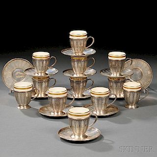 Twelve Tiffany & Co. Sterling Silver Demitasse Cups and Saucers