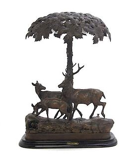 A Continental Cast Metal Table Lamp, EARLY 20TH CENTURY, Height overall 19 1/2 x width 14 3/4 inches.