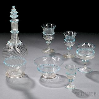 Twenty-two Pieces of Venetian Colorless Glass Tableware