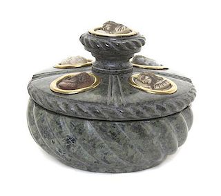 A Grand Tour Marble Inkwell, 19TH CENTURY, Diameter 5 inches.