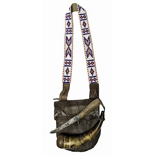 Leather Hunting Bag with Beaded Sling