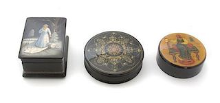 Three Russian Lacquer Boxes, Diameter of largest 3 3/4 inches.