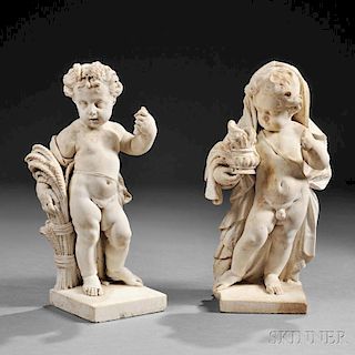 Continental School, 18th Century       Pair of Carved Marble Allegorical Figures