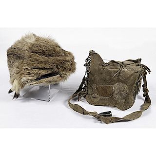 Deer Skin Rifle Bag with Patches and Fur Hat From The Jim Richie Collection