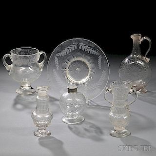 Thirteen Pieces of Colorless Blown Glass Tableware