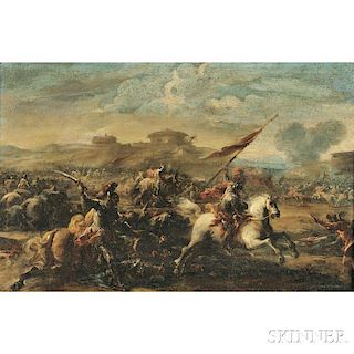 Continental School, 17th Century Style      Battle Scene with Charging Cavalry