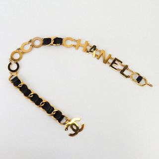 Chanel Black Leather Coco Chanel/CC Gold Chain Belt.