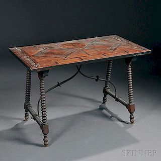 Iberian Brass-inlaid Rosewood Trestle Table