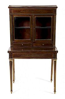 A Russian Empire Style Brass Mounted Mahogany Secretaire Bookcase,  Height: 56 3/4 inches.