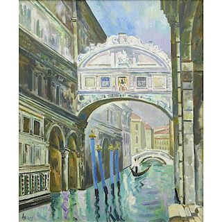 Andrei (Andrey) Bliok, Russian (born 1946-) Circa 1979 Oil on Canvas "Venetian Bridge".