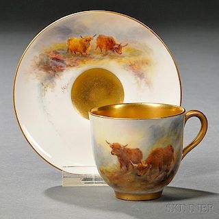 Royal Worcester Harry Stinton   Decorated Demitasse Cup and Saucer