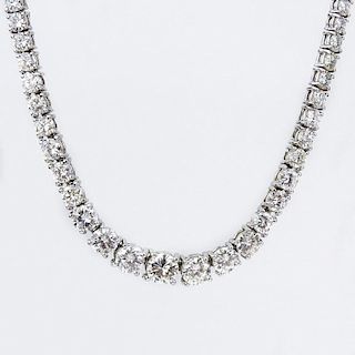 Approx. 18.50 Carat Round Brilliant Cut Diamond and 14 Karat White Gold Riviera Necklace.