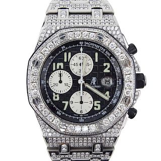 Man's Audemars Piquet 22.0 Carat Pave Set Round Diamond and Stainless Steel Royal Oak Offshore Automatic Chronograph.