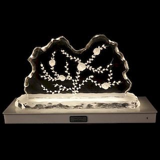 Fred Baker, American/German (20th C) Contemporary Hand Crafted Lucite Sculpture On Lighted Base "Mt. Vesuvius".