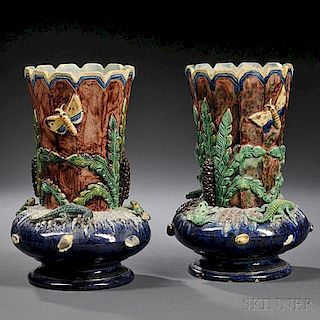 Pair of Palissy-type Earthenware Vases