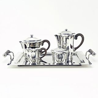 Modernist German Silver Plate Five (5) Piece Coffee/Tea Service.