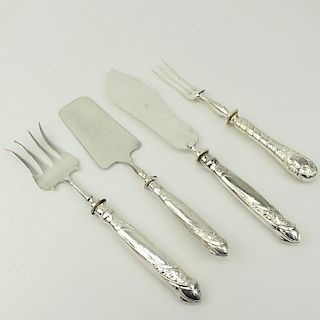 Grouping of Four (4) Russian Art Nouveau Silver Handle Serving Pieces.